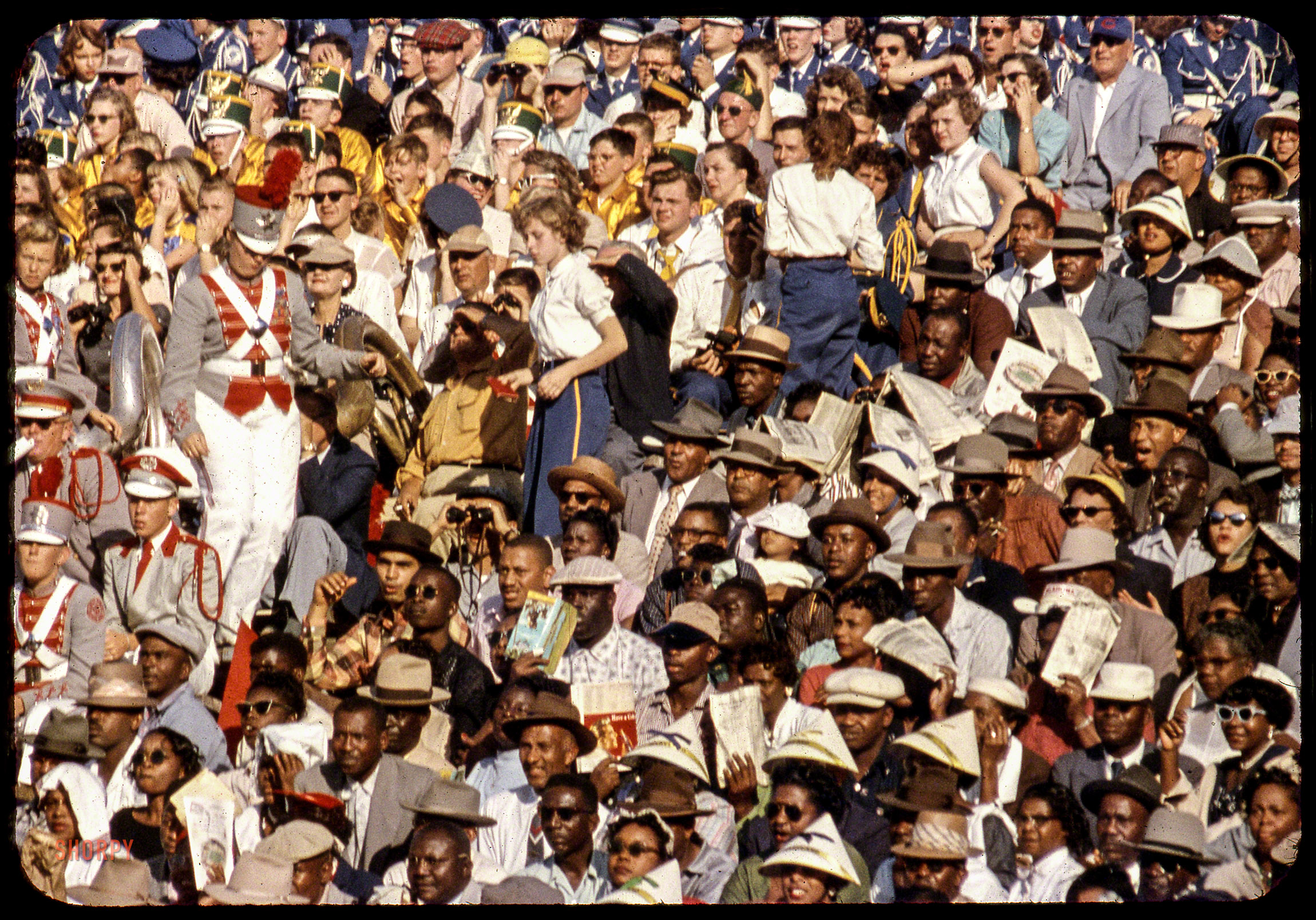 December 1955. "Football game in Florida." Kodachrome transparency by Phillip Harrington for the Look magazine assignments "How It Looks From the South," "Florida's Prophets of Boom" and "What Is Florida?" View full size.