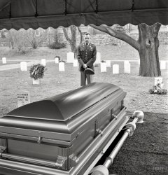 February 1952. From photos by Gerd Baatz and Jim Hansen for the Look magazine assignment "West Point Story -- military officers from the United States Military Academy Class of 1950 who fought in the Korean War. Includes Elliott Knott's funeral at West Point." View full size.