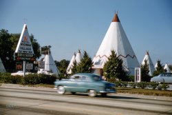 December 1955. "Motel Wigwam Village, Orlando." Featuring Tile Baths and All the Fish. 35mm Kodachrome from the Look magazine assignment "What Is Florida?" View full size.