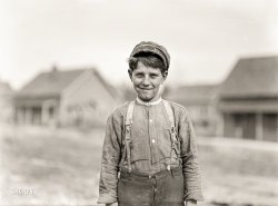 November 1908. Gastonia, N.C. "Rush Merrill, Loray Mill. 12 years old. Been in mill three years as Doffer. Gets 75 cents a day. Said sometimes gets 3 to 5 hours a day resting between times." Glass negative by Lewis Wickes Hine. View full size.