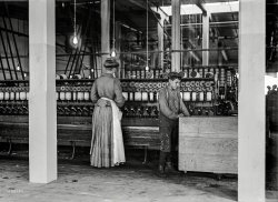 December 1908. Newton, North Carolina. "Catawba Cotton Mill doffer and spooler." Glass negative by Lewis Wickes Hine. View full size.