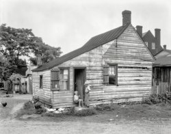 Stafford County, Virginia, circa 1928. "Cabin on alley by Fall Run, Falmouth." 8x10 inch acetate negative by Frances Benjamin Johnston. View full size.