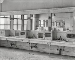 December 1960. "Interior, barber shop. Republic Building, 209 South State Street, Chicago. Architects, Holabird & Roche. Completed 1905; demolished 1961." Photo by Richard Nickel the Historic American Buildings Survey. View full size.