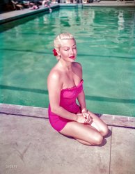 1951. Santa Barbara, California. "Lana Turner lounging by the pool at the Coral Casino." Color transparency by Earl Theisen for Look magazine. View full size.