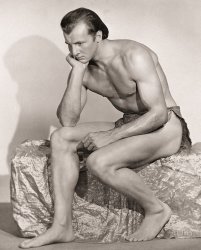 1935. "Actor Herman Brix, now named Bruce Bennett, played Tarzan in 1930s." RKO Radio Pictures photo from the 1948 Look magazine article "Princeton-Bred Tarzan."  View full size.