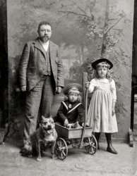 Circa 1894. "Fritz Reuter." The Washington, D.C., hotelier and his children Fritz and Gertrude. 5x7 glass negative by the C.M. Bell portrait studio. View full size.