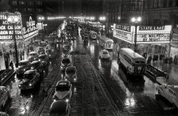 Chicago, 1949. "Theater traffic on State Street." 35mm negative by Stanley Kubrick, on the outside looking in, for Look magazine. View full size.