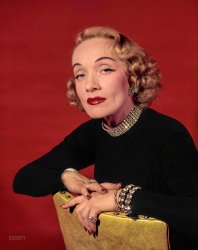 March 1952. "Marlene Dietrich makes her stage debut in Chicago." Color transparency by Phillip Harrington for Look magazine. View full size.
