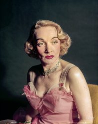 March 1952. "Marlene Dietrich makes her stage debut in Chicago." Color transparency by Phillip Harrington for Look magazine. View full size.