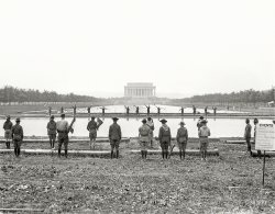 June 16, 1923. "Semaphore signals -- Boy Scouts at Lincoln Memorial." National Photo Company Collection glass negative. View full size.

EVENTS
1. COMPASS
2. SEMAPHORE SIGNAL
3. FIRST AID
4. INT'N'L MORSE SIGNAL
5. FIRE BY DRILL
6. TENT PITCHING
&nbsp; &nbsp; and (saving the best for last)
7. FIRE BEDS & WATER BOILING
