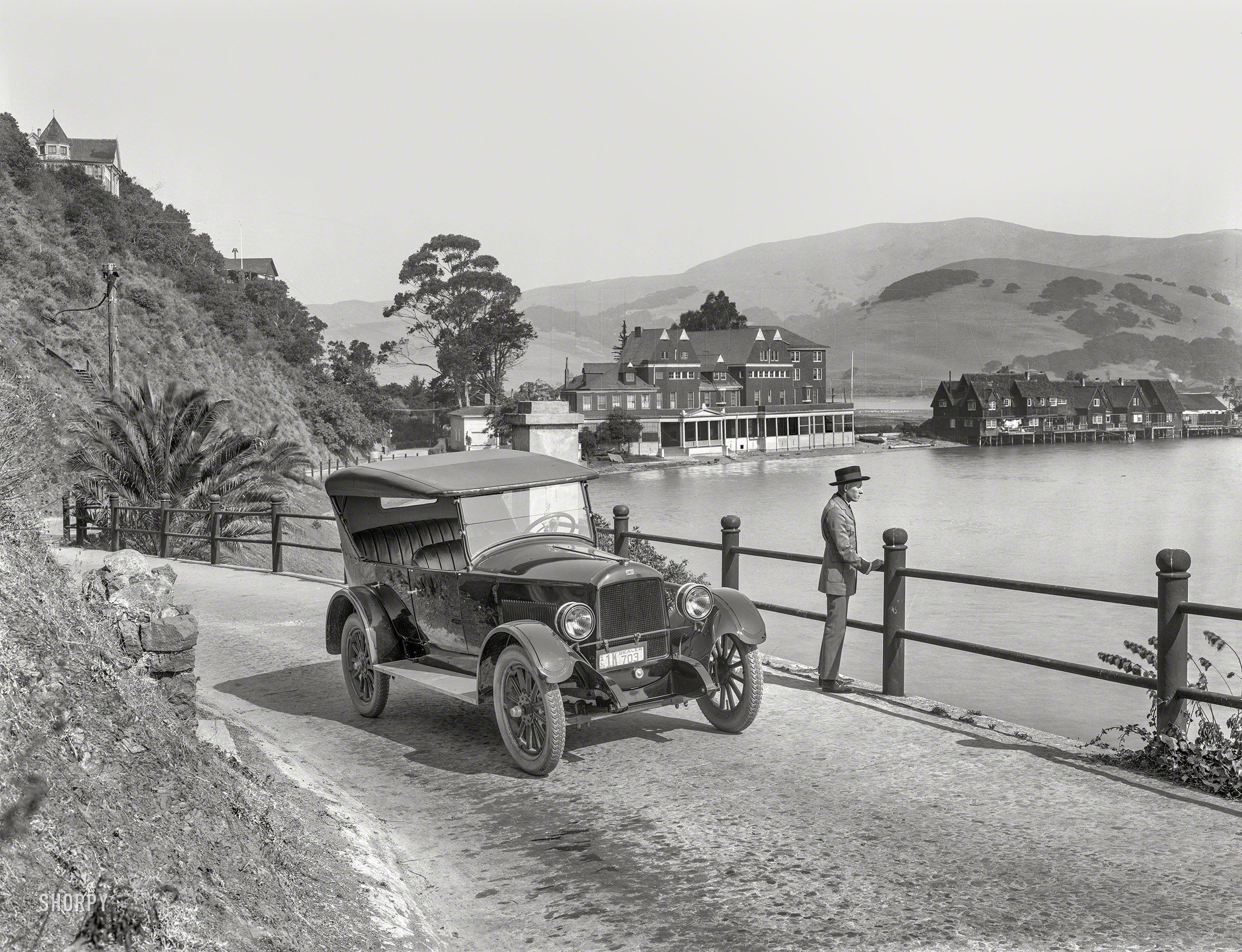 "Jewett touring car." Somewhere in Northern California, sometime in 1922, and You Are There. Blocking traffic. 8x6 inch glass negative. View full size.
