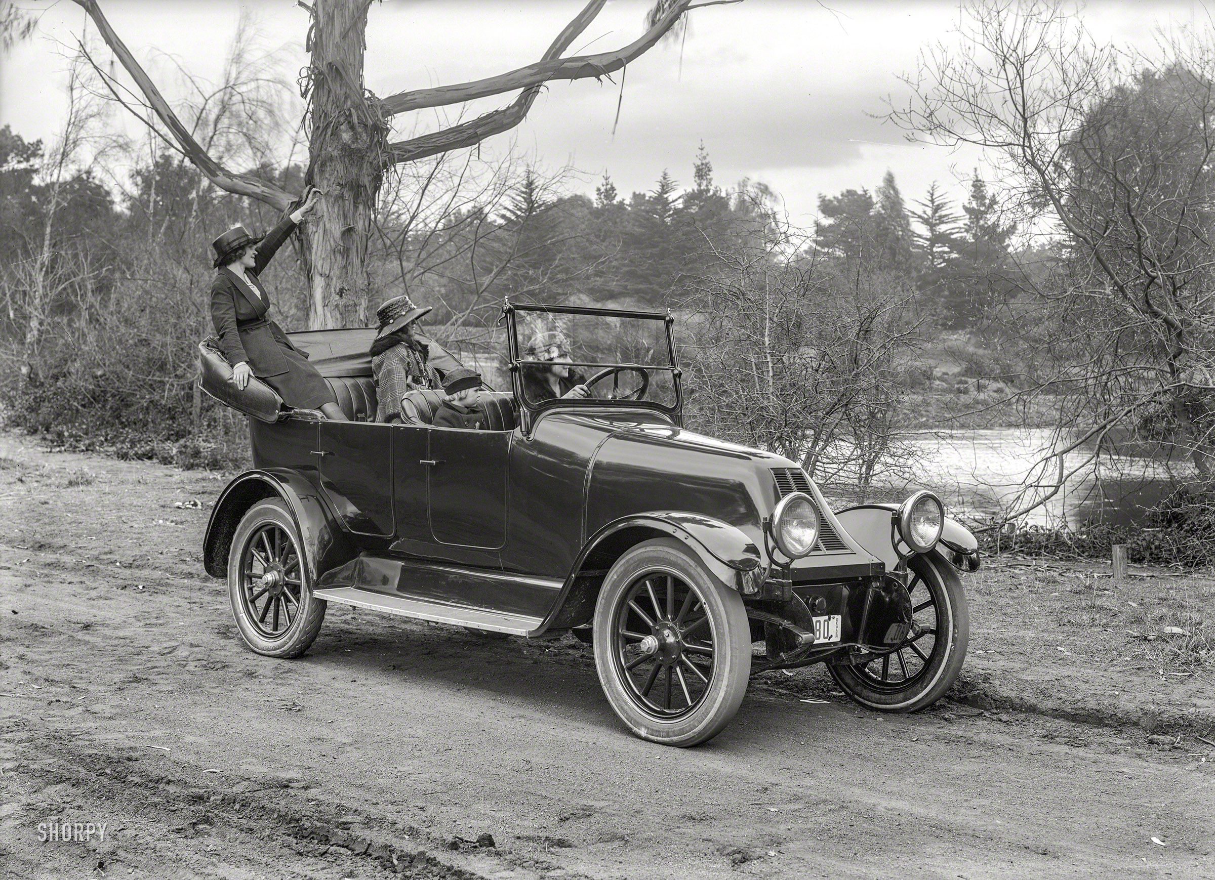 San Francisco circa 1919. "Franklin touring car." Some of the ladies last glimpsed here. 5x7 glass negative by Christopher Helin. View full size.