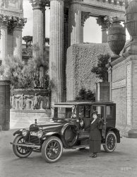 San Francisco, 1919. "Hudson Biddle & Smart touring limousine at Palace of Fine Arts." Home, Fido! 5x7 glass negative by Christopher Helin. View full size.