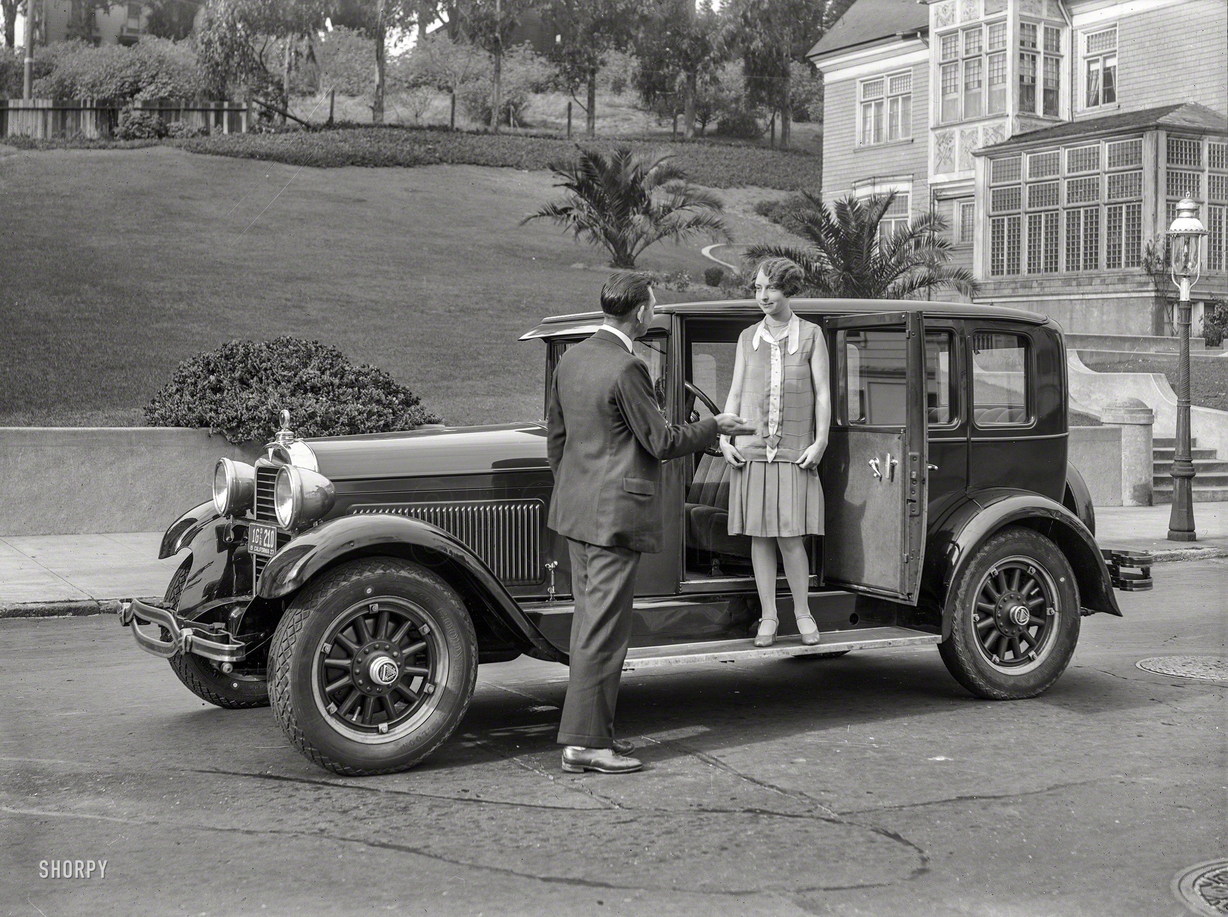 San Francisco, 1927. "Hudson Super Six." The house and its sunroom a familiar backdrop for these photos. 5x7 glass negative by Chris Helin. View full size.