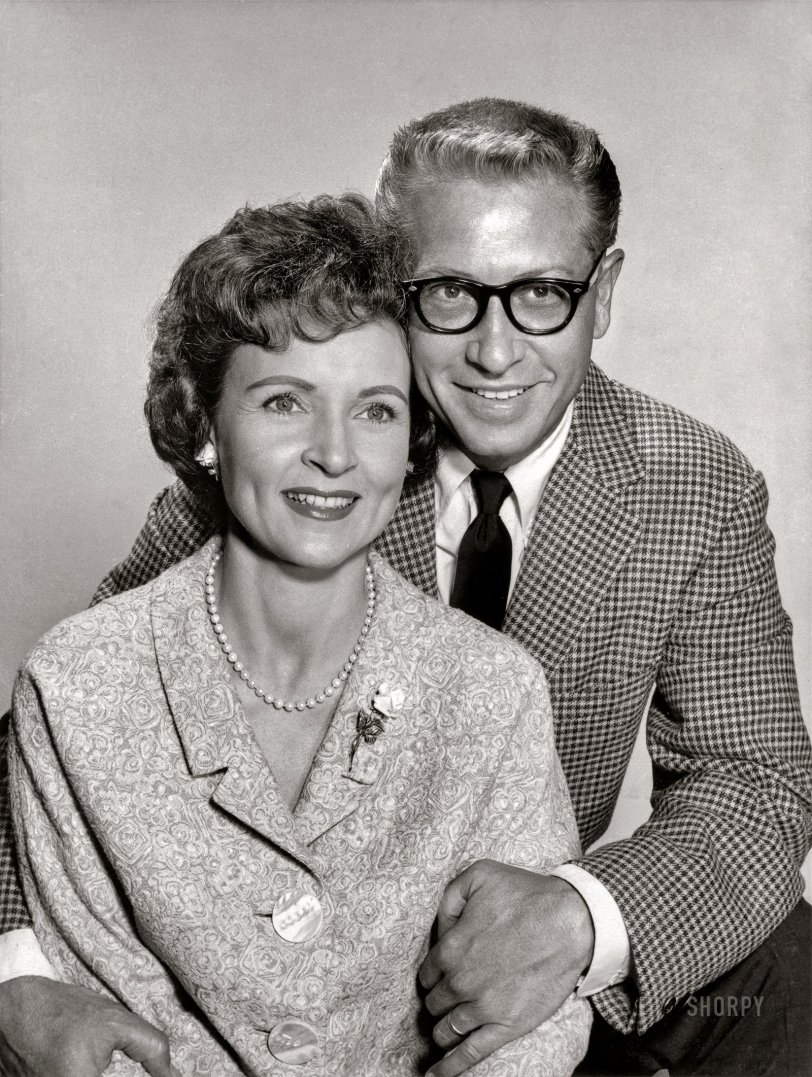 &nbsp; &nbsp; &nbsp; &nbsp; Apropos of nothing in particular, we present this press-release photo of newlyweds Betty White and Allen Ludden.
1963. "Allen Ludden and Betty White, co-starring in Lerner &amp; Loewe's hit musical Brigadoon, at the Gladiators Music Arena in Totowa, N.J., now through Sunday, July 14." View full size.
