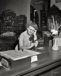 Columbus, Georgia, circa 1950. "Library -- Jean Hollis." Cited by one source as "head of Reference Division, Bradley Memorial Library." 4x5 inch acetate negative from the Shorpy News Photo Archive. View full size.
