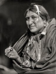 Circa 1900. "Joe Black Fox, a Sioux Indian from Buffalo Bill's Wild West Show." 8x10 glass negative by Gertrude Käsebier. View full size.