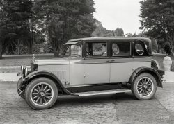 San Francisco, 1925. "Rickenbacker D-6 Coach-Brougham at Lafayette Park." Now twirling on the turntable in the Shorpy Showroom of Automotive Anachronisms. 5x7 inch glass negative by Christopher Helin. View full size.