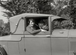 San Francisco circa 1927. "Paige Cabriolet Roadster." Starring the two characters last seen here. 5x7 inch glass negative by Christopher Helin. View full size.