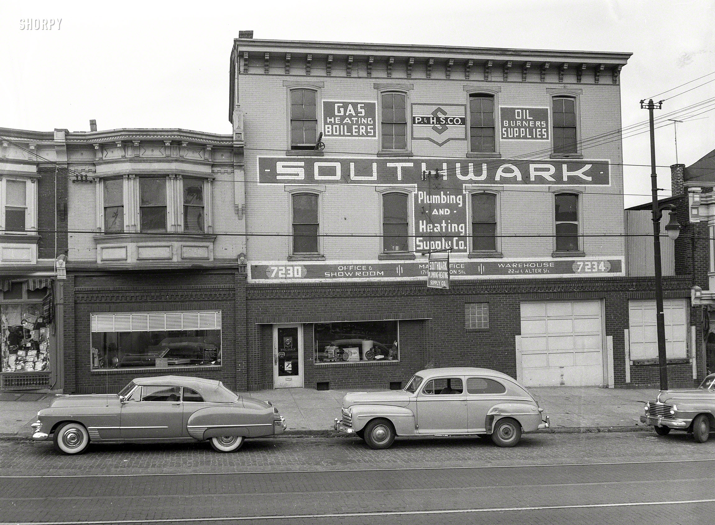 "Southwark Plumbing & Heating Supply, Philadelphia, 1949." 4x5 acetate negative from the archives of Signal Corps photographer Lt. Joseph Zinni. View full size.