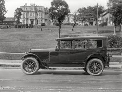 &nbsp; &nbsp; &nbsp; &nbsp; UPDATE: Resident pantomath tterrace puts us at Jefferson Square Park, while Shorpy member 426hemi identifies the car as a 1922 Winton Six Model 40. Well done!
The place: San Francisco circa 1920. The tires: Goodrich Silvertown Cords. That's about all we can say about this 5x7 glass plate, whose negative sleeve is devoid of any caption information. We leave it to you to fill in the blanks. View full size.