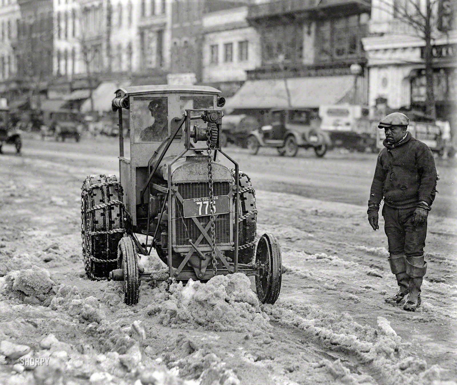 Washington, D.C., 1925. "Snow removal -- Ford tractor." A teaspoon at a time. National Photo Company Collection glass negative. View full size.