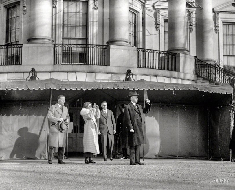 January 24, 1925. "President &amp; Mrs. Coolidge viewing eclipse of sun at White House." National Photo Company Collection glass negative. View full size.
