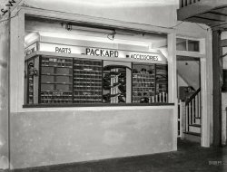 From around 1950 comes this News Archive snap of the Packard Parts counter, possibly in Columbus, Georgia. (When in doubt, "Ask the Man Who Owns One.") 4x5 inch acetate negative. View full size.