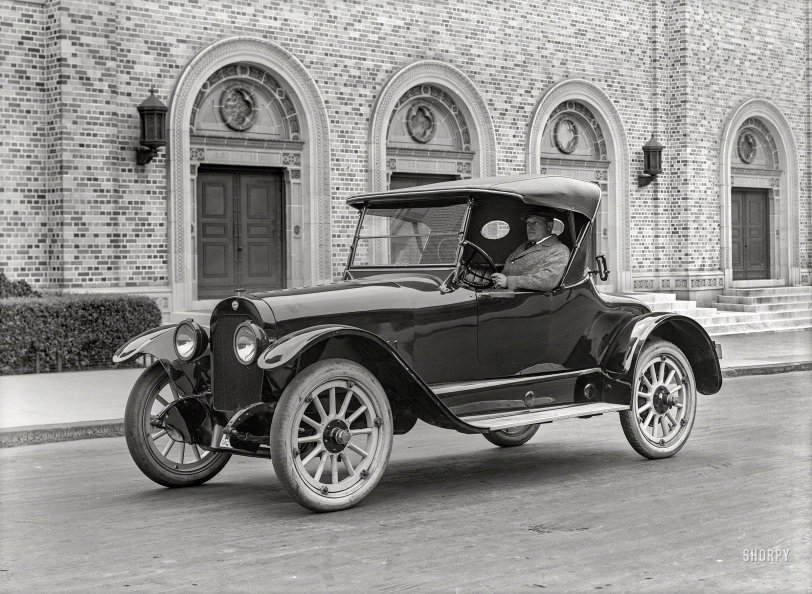 San Francisco, 1919. "Mitchell roadster at Christian Science church, Franklin Street." 5x7 glass negative by Christopher Helin. View full size.
