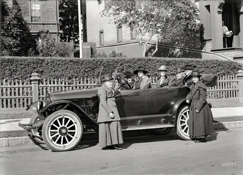 San Francisco, 1918. "Sunshine -- Mitchell touring car." Possibly members of the International Sunshine Society. 5x7 glass negative by Chris Helin. View full size.
