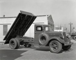 San Francisco, 1935. "Interior Dept. truck -- Studebaker tilt bed on Leavenworth Street." 8x10 inch nitrate negative, formerly of the Marilyn Blaisdell and Wyland Stanley collections. View full size.