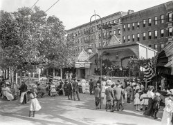 July 14, 1913. "French fete." Bastille Day in New York 101 years ago, where the Continental lunch menu included Frankfurters, Clam Chowder, "All Kinds of Sandwiches" and Ice Cold Milk. Bain News Service glass negative. View full size.