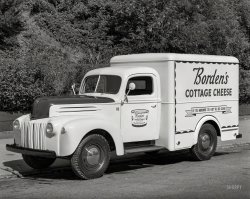 August 9, 1947. San Francisco. "Ford dairy van -- Borden's Cottage Cheese." 8x10 acetate negative from the Wyland Stanley collection. View full size.