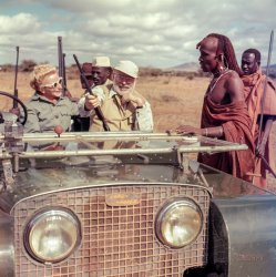 February 1953. "Ernest and Mary Hemingway in Land Rover during safari in Kenya." Color transparency by Earl Theisen. Look magazine archive, Library of Congress. View full size.