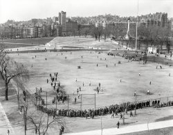 "Boston Common, 1920. Baseball field and Beacon Hill." An aerial view from the Shorpy skybox. 4x5 inch glass negative, photographer unknown. View full size.
