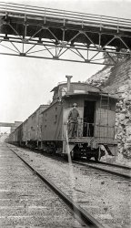 Circa 1905. "Lake Shore caboose." Yet another negative we bought years ago for 99 cents from someone in Ohio. We may not know the name of the photographer, but we know what he looks like. 3¼ x 5½ inch glass plate. View full size.