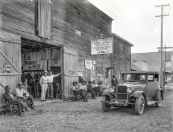 1925. "Indian guides and Nash auto at Covelo stables. Mendocino County, Calif." Along with a tin-sign Who's Who of the 1920s soft drink industry, starting with Shorpy's favorite beverage, Whistle, and its slogan "WHIZ-WHIM-WHANG." 6½ x 8½ glass negative from Wyland Stanley via Marilyn Blaisdell. View full size.