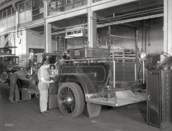 "1919 vehicle at fire hall." Copied onto a circa-1950s sheet of Eastman X-ray film, and snapped up by Shorpy as soon as he saw it on eBay. View full size.