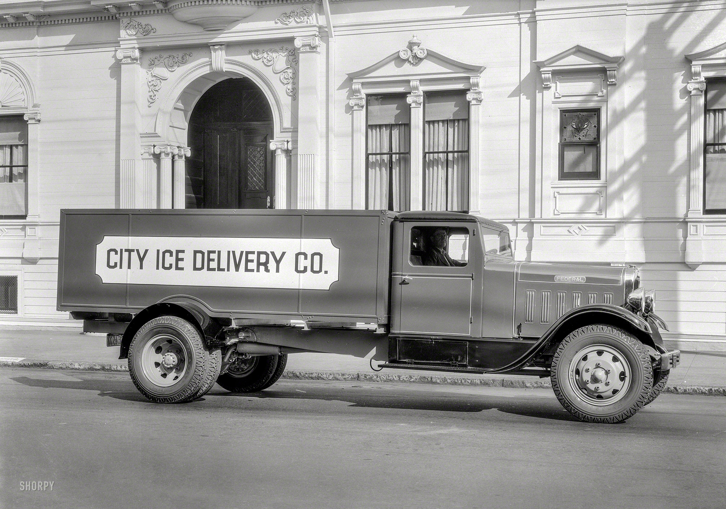 San Francisco. "1934 Federal truck, City Ice Delivery Co." A business that was melting away. 5x7 film negative by Christopher Helin. View full size.