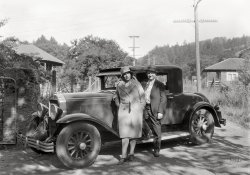 "Unidentified couple with Buick, California, 1930." Now at their final destination, 90 years down the road.  5x7 inch Kodak nitrate negative scanned by Shorpy. View full size.