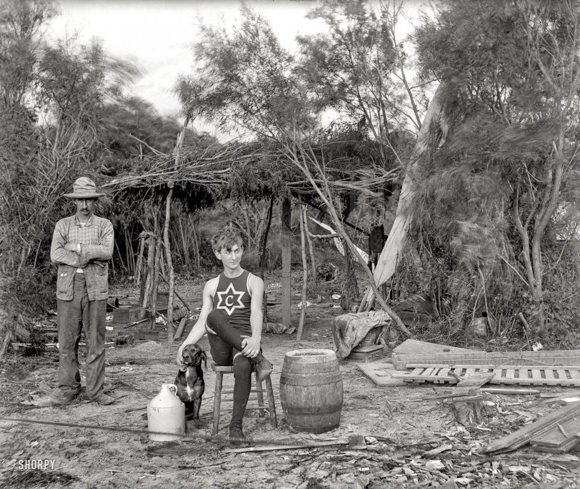"Six exposed plates at Fr. Glassers camp on Sunday Oct. 12 1902." The only plate remaining in the original box of 12, this would seem to show a mission or church camp south of the border. 4x5 glass negative. View full size.
