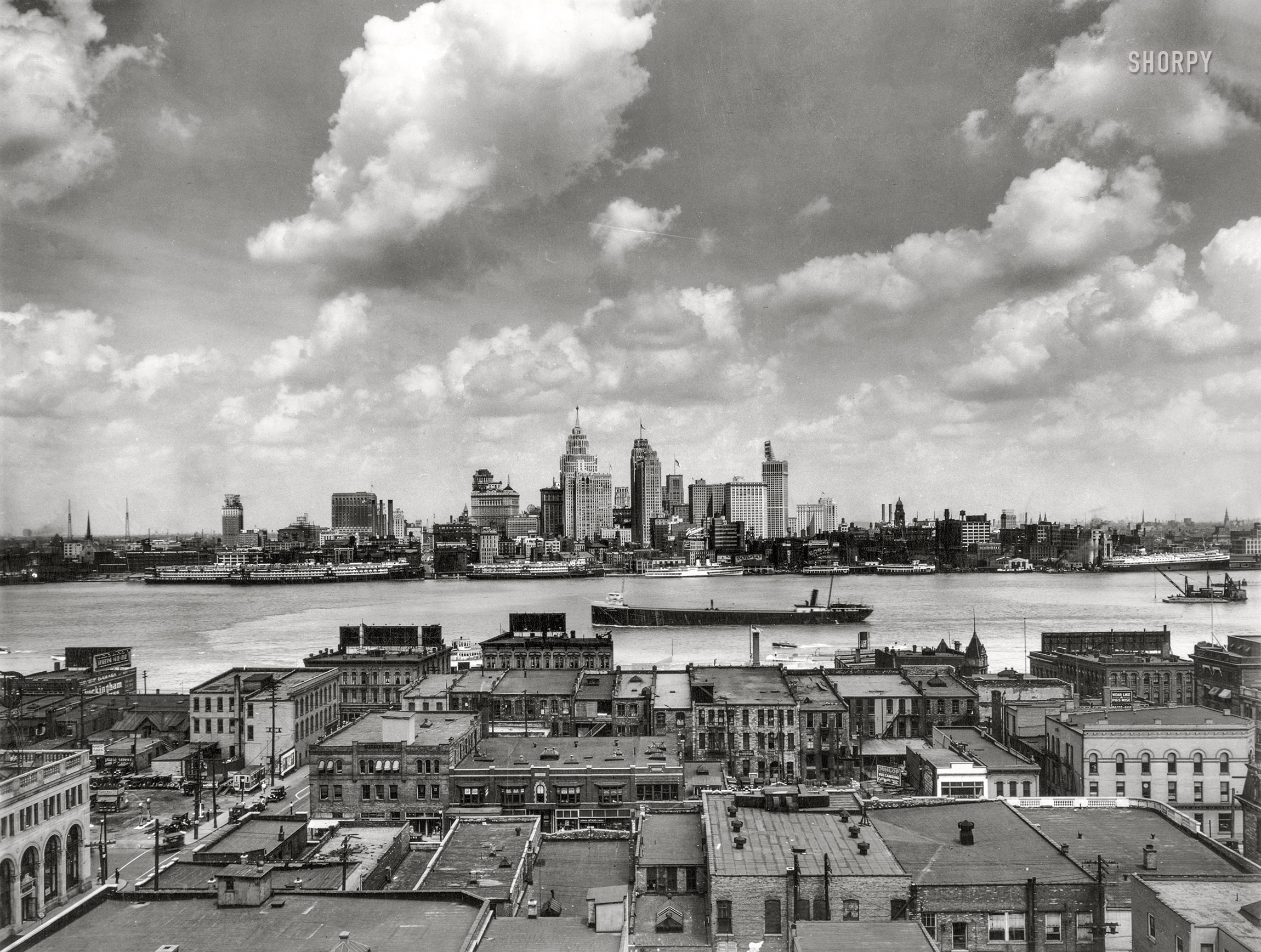 Detroit, 1929. "Skyline and boats on the Detroit River as seen from Windsor, Ontario." Gelatin silver print, Library of Congress Prints & Photographs Collection. View full size.