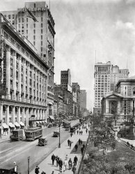 August 1919. "West 42nd Street east from Sixth Avenue, showing Aeolian Hall." And let's not forget the Fleischman Baths. Gelatin silver print by American Studio, New York. View full size.