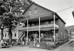 August 1959. "Vermont Country Store, Weston Common, Windsor County, Vermont. Building dates to 1828. Typical early country store still serving its original function, but filled with more merchandise than it would have originally had and now a popular tourist attraction." Photo by Ned Goode for the Historical American Buildings Survey, National Park Service. View full size.