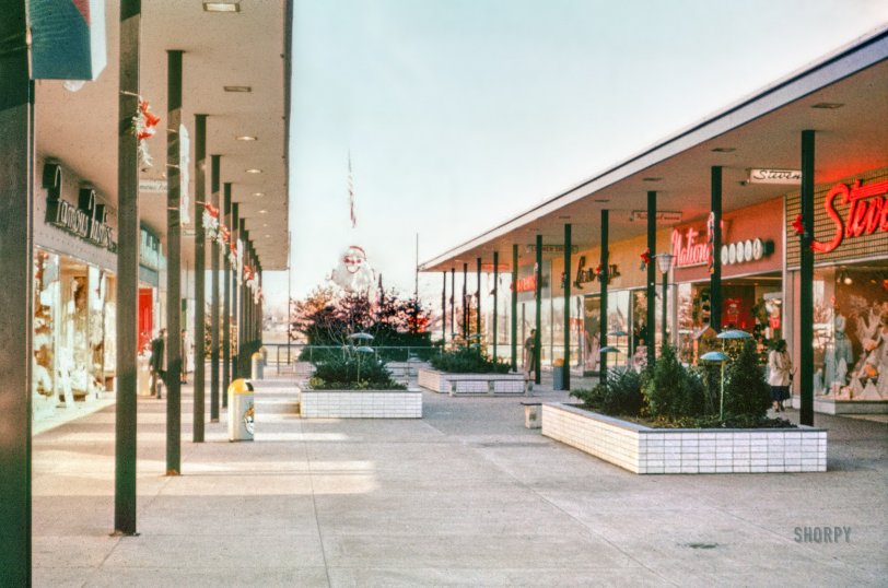 Circa 1956-57. "Urbanism -- USA. Mid-Island Plaza in Long Island, New York." So where's the Cinnabon? 35mm color transparency, Paul Rudolph Archive. View full size.