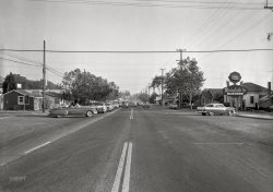 &nbsp; AND THE ANSWER IS: Mission Boulevard in the Bay Area burg of Hayward, California.
Circa 1960, this random selection from the News Photo Archive shows a busy street in Anytown, USA. Where exactly are we? 4x5 inch acetate negative. View full size.