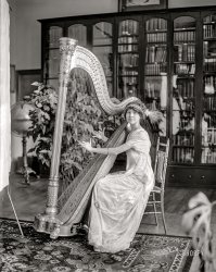Washington, D.C., circa 1911. "Mawhinney, M., Miss." Mary Mawhinney at the harp. Harris & Ewing Collection glass negative. View full size.