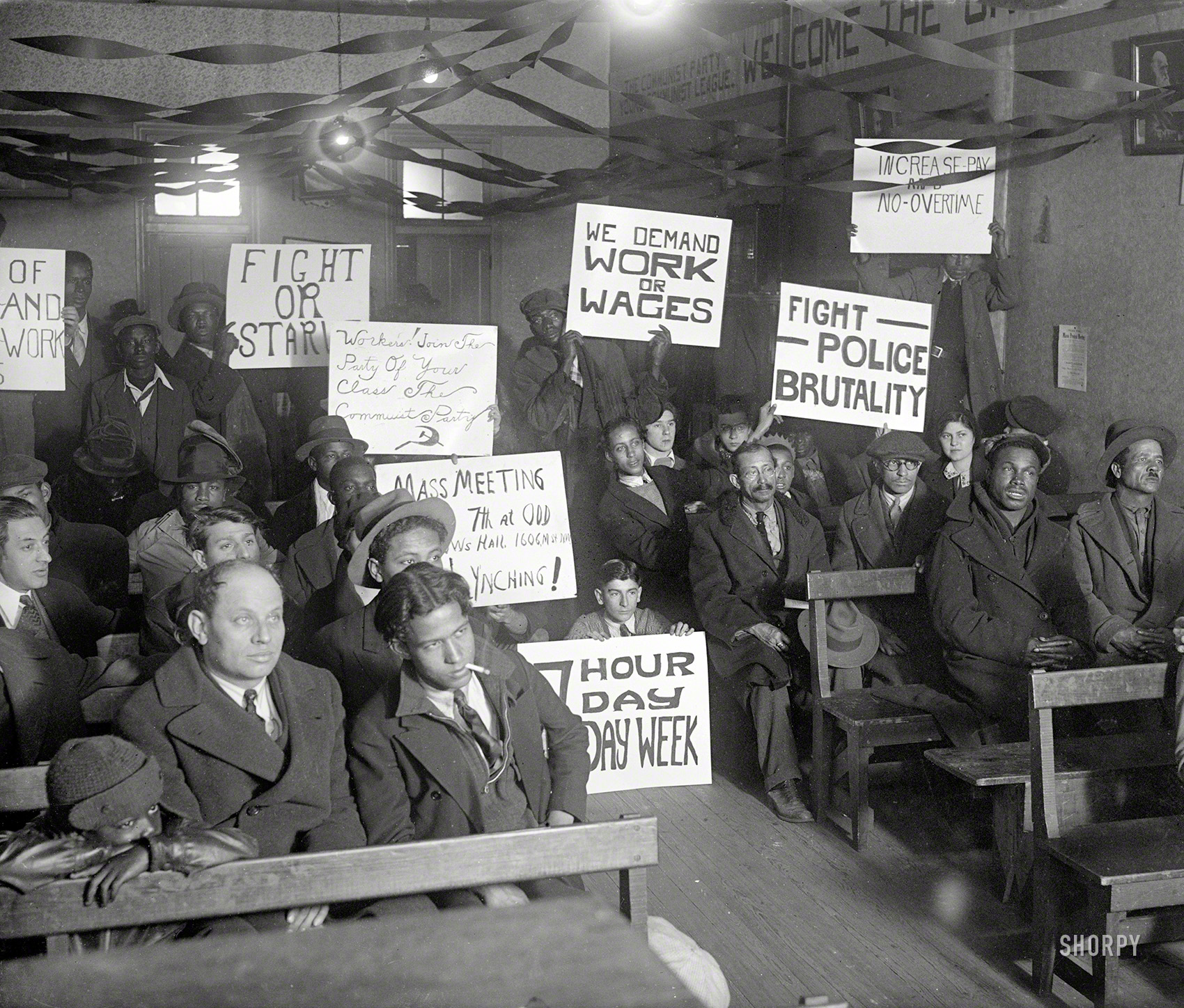 Washington, D.C., circa 1925. "Protesters" is all it says on the caption card for this National Photo glass negative showing what seems to be a meeting of the "Communist Party Young Communist League." View full size.