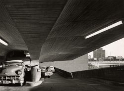 1963. "Parking garage, New Haven, Connecticut. Interior looking down ramp. Paul Rudolph, architect." Photo by Ezra Stoller. Paul Rudolph Collection, Library of Congress. View full size.