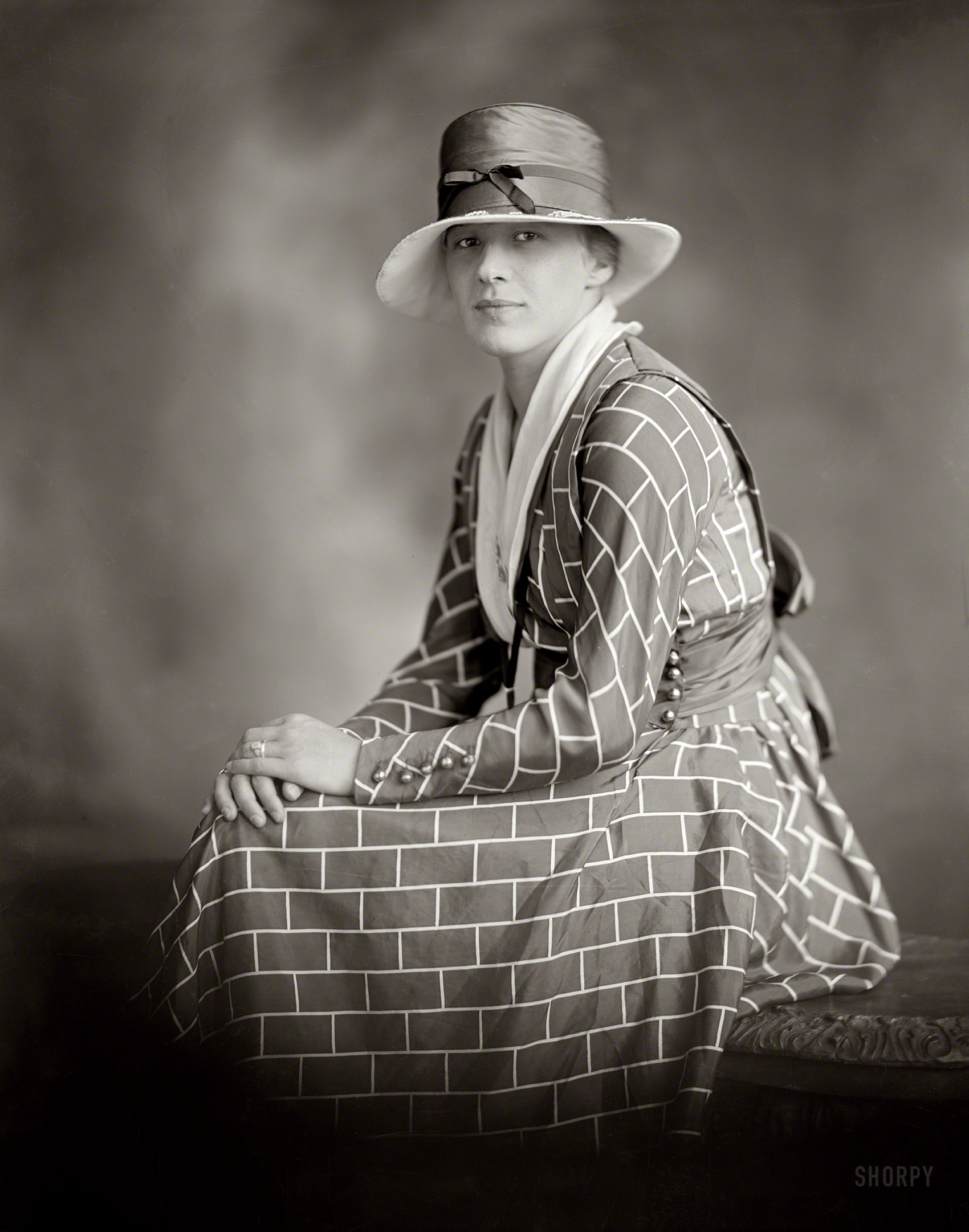 Washington, D.C., circa 1920. "Swartzbaugh, C.E., Mrs." Who'll be the first to write on her wall? Harris & Ewing Collection glass negative. View full size.